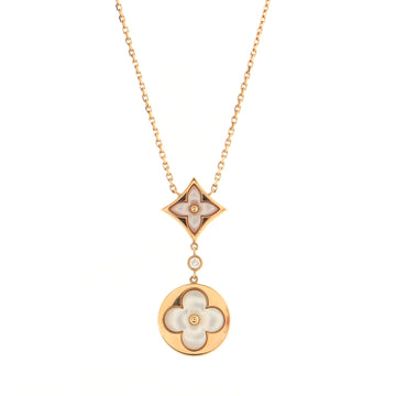 Louis Vuitton Color Blossom Lariat Pendant Necklace 18K Rose Gold with Mother of Pearl and Diamond