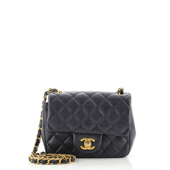 Chanel Square Classic Single Flap Bag Quilted Caviar Mini
