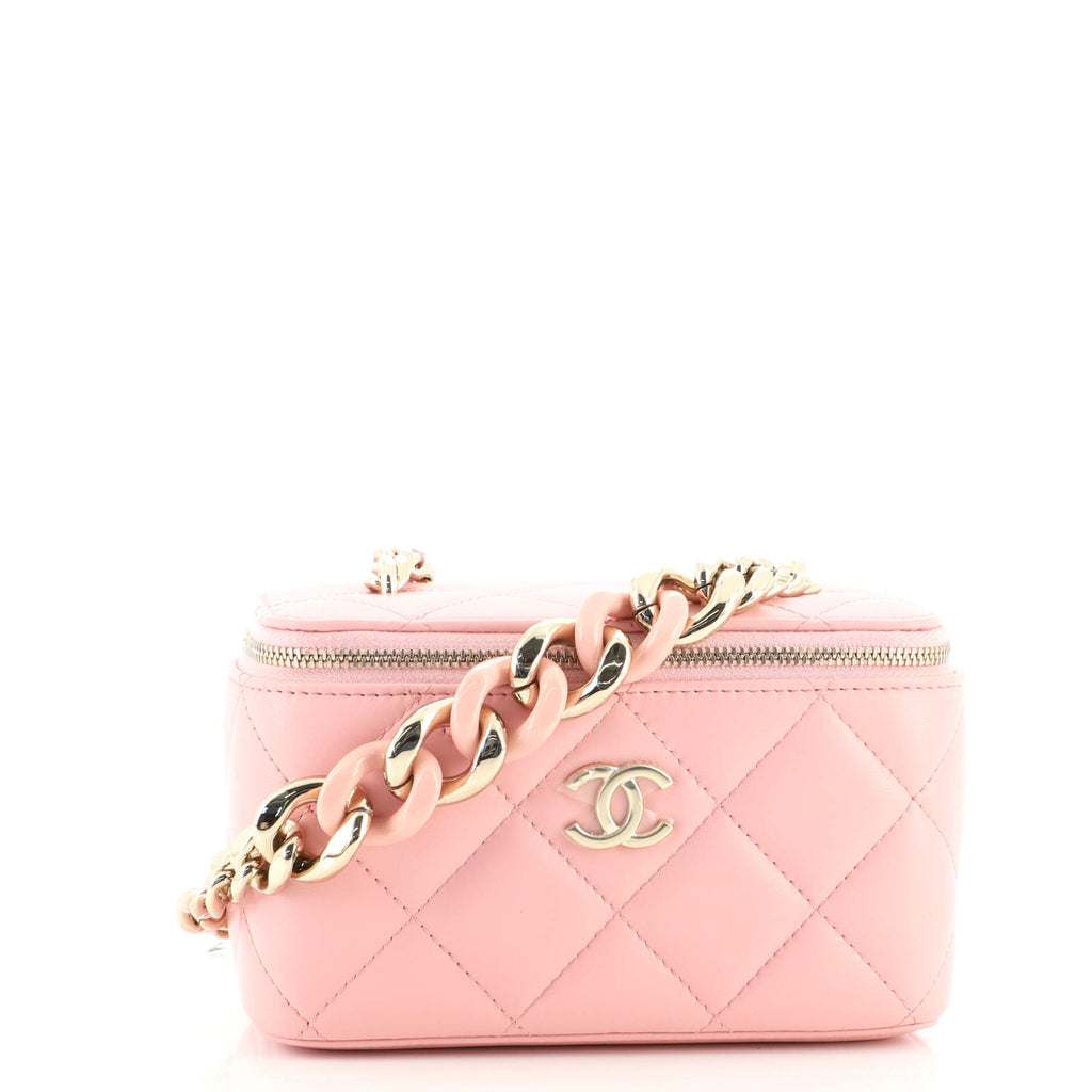 CHANEL Lambskin Resin Quilted Phone Holder With Chain Pink 1297160