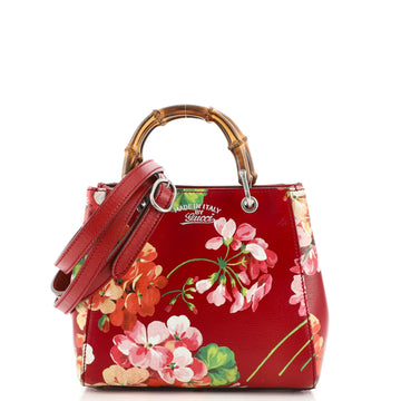 Gucci Bamboo Shopper Tote Blooms Print Leather Mini