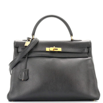 Hermes Kelly Handbag Black Buffalo Skipper with Gold Hardware 35