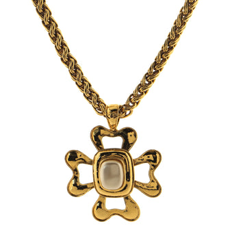 Chanel Vintage CC Cross Pendant Necklace Metal with Faux Pearl