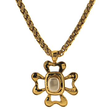 Chanel Vintage CC Cross Pendant Necklace Metal with Faux Pearl