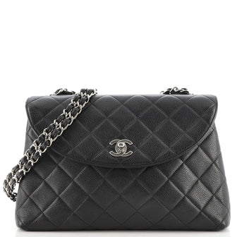 Chanel Vintage Double Chain CC Round Crossbody Bag Quilted Caviar Medium