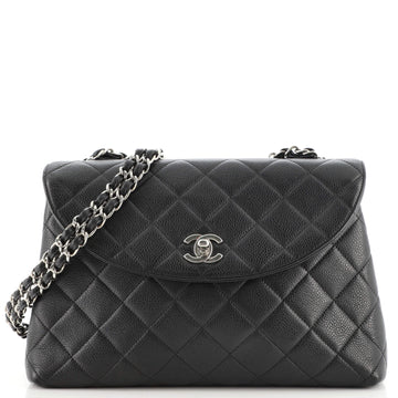Chanel Vintage Double Chain CC Round Crossbody Bag Quilted Caviar Medium