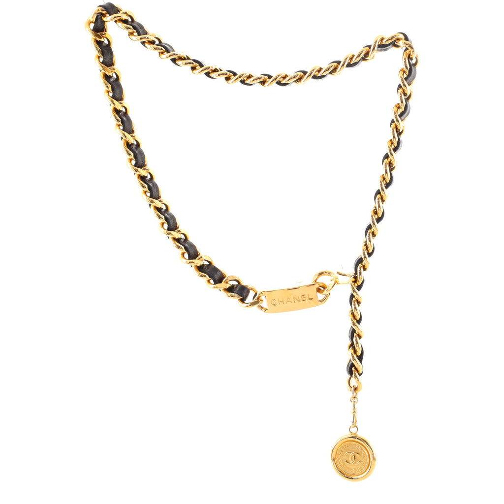 Chanel Vintage Medallion Chain Belt Metal and Leather 75 143605 display picture 3