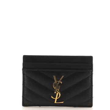Saint Laurent Classic Monogram Card Holder Matelasse Chevron Leather