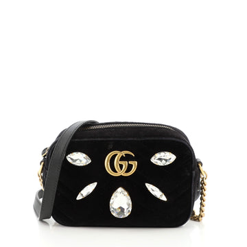 Gucci GG Marmont Shoulder Bag Crystal Embellished Matelasse Velvet Mini