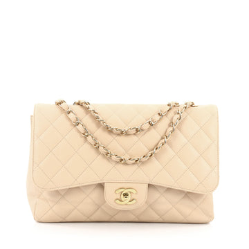 Chanel Classic Single Flap Bag Quilted Caviar Jumbo neutral