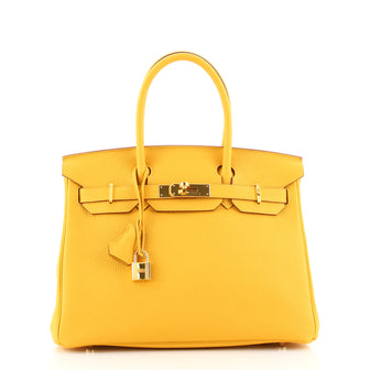 Hermes Birkin Handbag Yellow Togo With Gold Hardware 30