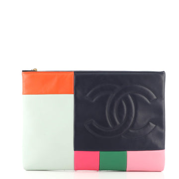 Chanel O Case Clutch Colorblock Leather Large