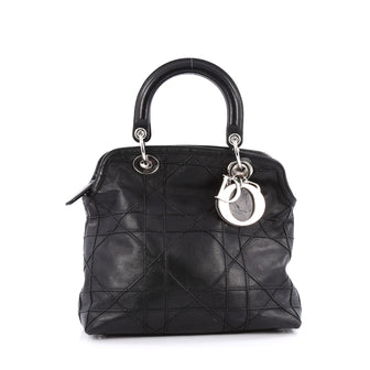 Christian Dior Granville Satchel Cannage Quilt Leather Black