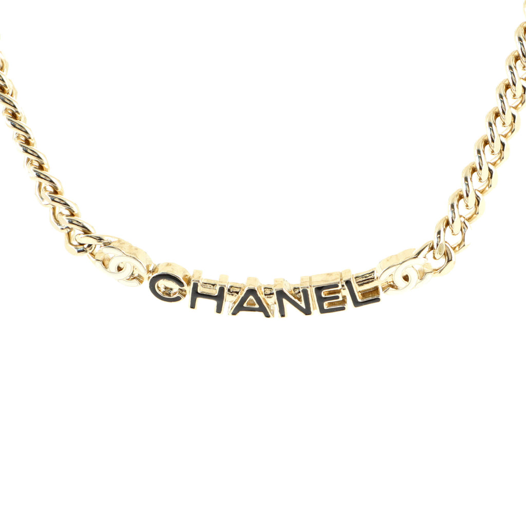 Chanel Logo CC Plate Choker Necklace Metal with Enamel Gold 1437211