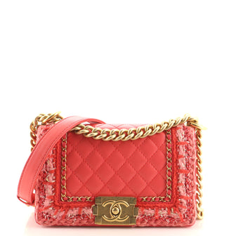 Chanel Jacket Boy Flap Bag Quilted Lambskin with Tweed Small