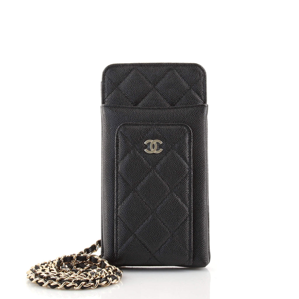 Chanel O Phone Holder Crossbody Bag Quilted Caviar Black 1437354