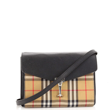 Burberry Macken Crossbody Bag Leather and Vintage Check Canvas Small