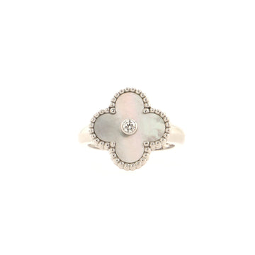 Van Cleef & Arpels Vintage Alhambra Ring 18K White Gold with Mother of Pearl and Diamond