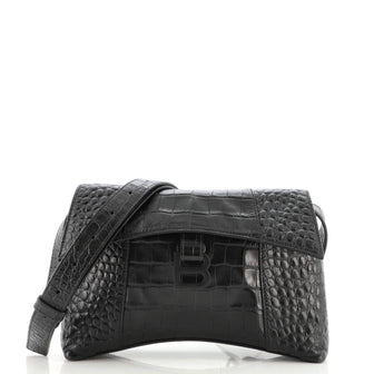 Balenciaga Downtown Soft Hourglass Shoulder Bag Crocodile Embossed Leather XS