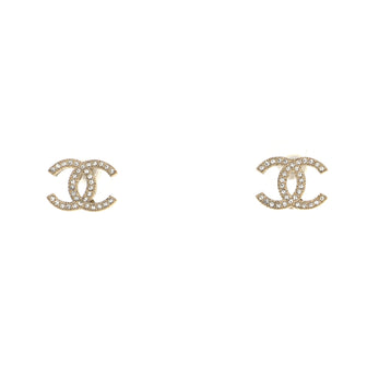 Chanel CC Stud Earrings Crystal Embellished Metal
