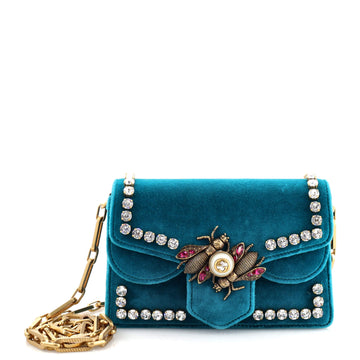 Gucci Broadway Pearly Bee Shoulder Bag Crystal Embellished Velvet Mini