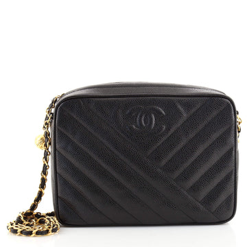 Chanel Vintage CC Camera Bag Chevron Caviar Small