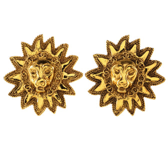 Chanel Vintage Leo Lion Sun Clip On Earrings Metal