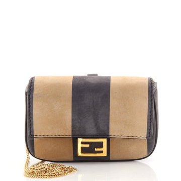 Fendi Chain Baguette Charm Bag Pequin Nubuck Nano