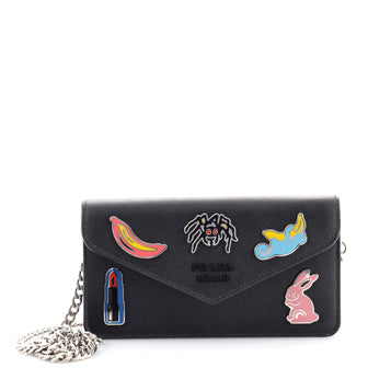 Prada Monochrome Wallet on Chain Embellished Saffiano Leather Small