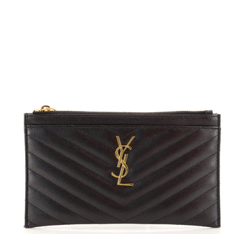 Saint Laurent Classic Monogram Zip Bill Pouch Matelasse Chevron Leather Medium