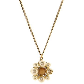 Chanel CC Cluster Pendant Necklace Metal and Faux Pearls with Crystals and Gripoix