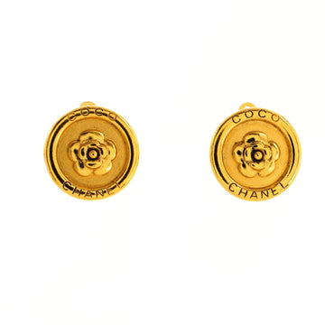 Chanel Vintage Camelia Round Button Clip on Earrings Metal
