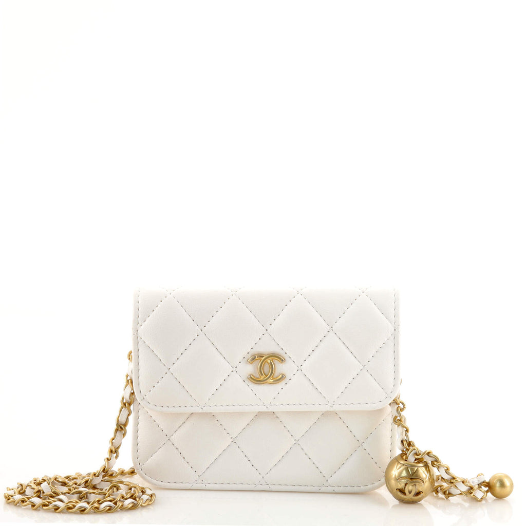 Chanel Pearl Crush Flap Clutch with Chain Quilted Lambskin Mini White  14379594