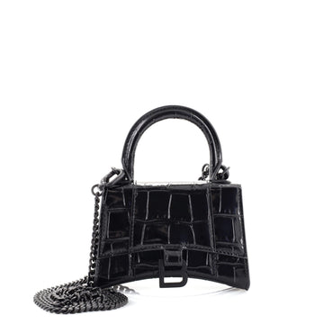 Balenciaga Hourglass Top Handle Bag Crocodile Embossed Leather Mini