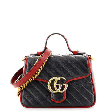 Gucci GG Marmont Top Handle Flap Bag Diagonal Quilted Leather Mini