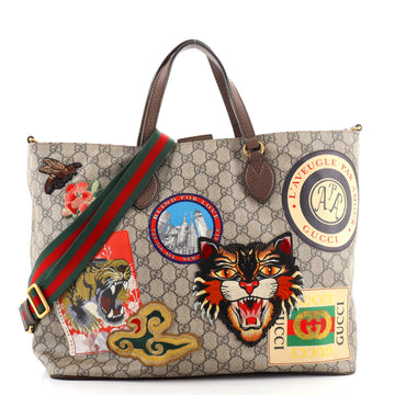 Gucci Courrier Convertible Soft Open Tote GG Coated Canvas with Applique Large