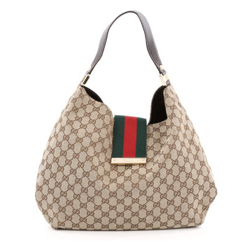 Gucci New Ladies Web Hobo GG Canvas Large brown