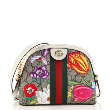 Gucci Ophidia Dome Shoulder Bag Flora GG Coated Canvas Small