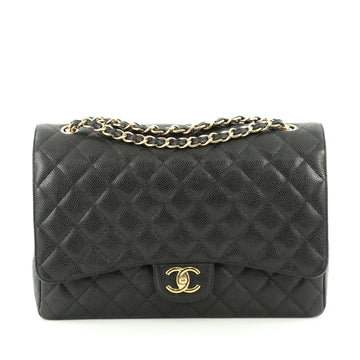 Chanel Classic Double Flap Bag Quilted Caviar Maxi Black