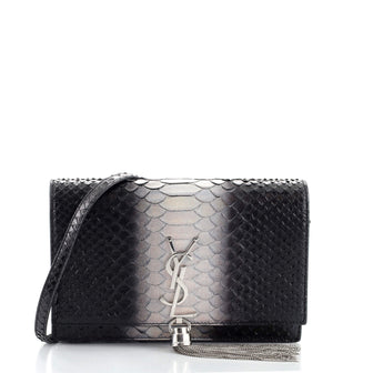 Saint Laurent Classic Monogram Tassel Chain Wallet Python Embossed Leather