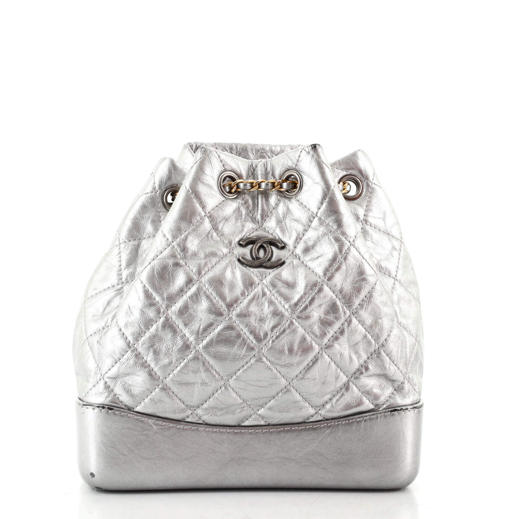 Chanel Gabrielle Backpack Quilted Aged Calfskin Small Silver 1439761