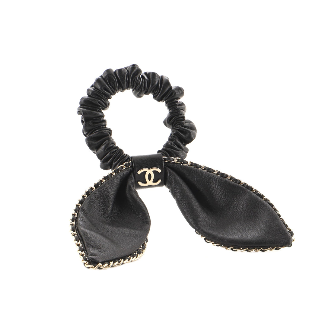 Chanel CC Chain Around Bow Scrunchie Lambskin Black 1440422