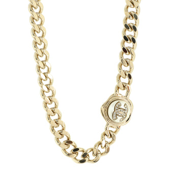 Chanel CC Round Pendant Chain Choker Necklace Metal with Resin and Crystals