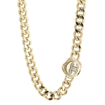 Chanel CC Round Pendant Chain Choker Necklace Metal with Resin and Crystals