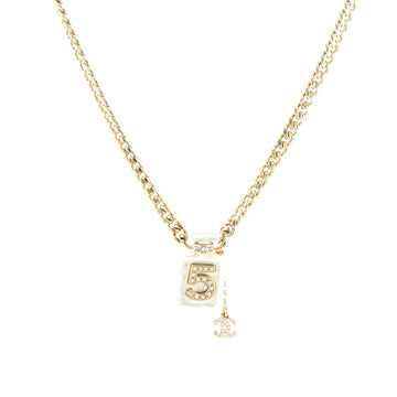 Chanel CC No.5 Perfume Bottle Pendant Short Necklace Metal with Resin and Crystals
