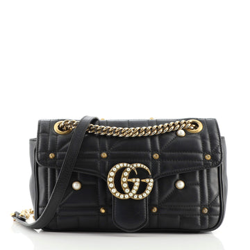 Gucci Pearly GG Marmont Flap Bag Embellished Matelasse Leather Small