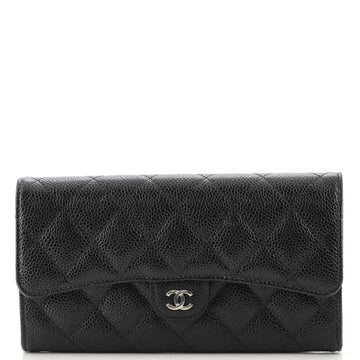 Chanel CC Gusset Classic Flap Wallet Quilted Caviar Long