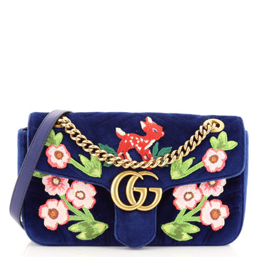 Gucci GG Marmont Flap Bag Embroidered Matelasse Velvet Small