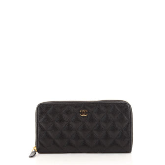 Zip Around Wallet Quilted Caviar Long