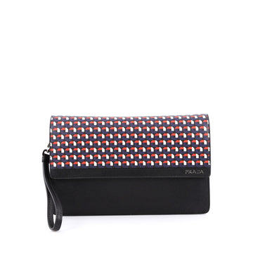 Prada Wristlet Clutch Printed Saffiano Leather Medium black