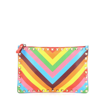 Valentino 1973 Rockstud Zip Pouch Striped Leather Medium  Multicolor